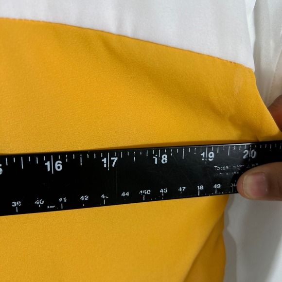 SHEIN Colorblock Half Zip Blouse Womens Medium Yellow White Navy Casual Top - Picture 4 of 6